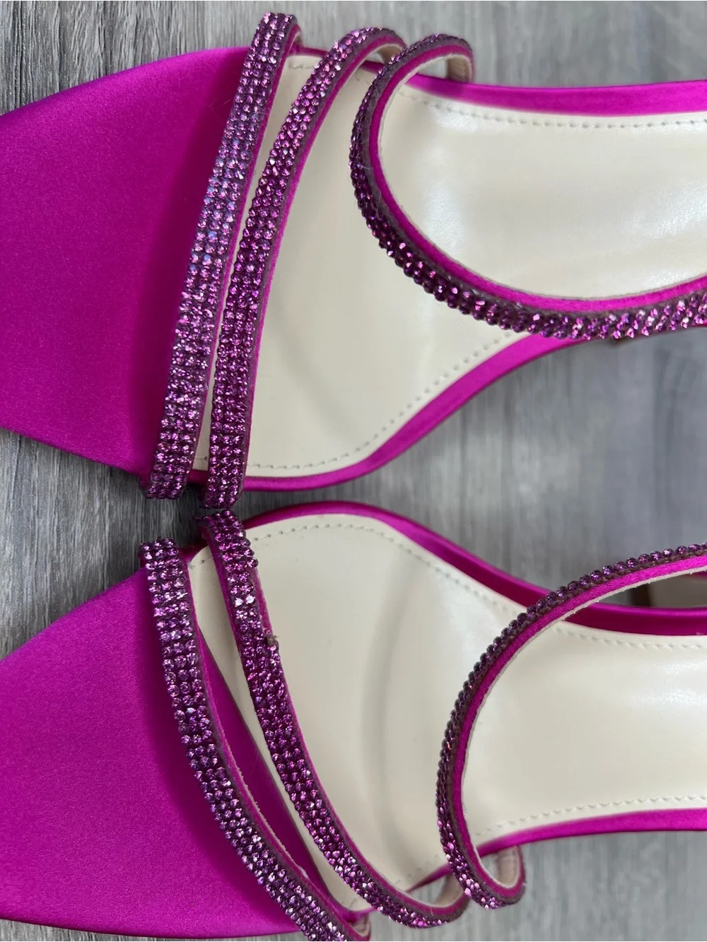 Jessica Simpson Pink Satin Rhinestone Strappy Heels Sz 10 Slingback Sandals 4.5”